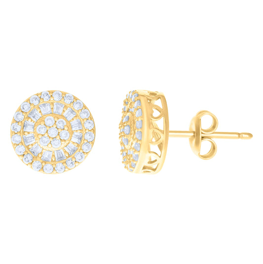 10K Yellow Gold Womens Baguette Round Cubic-Zirconia Fashion Stud Earrings