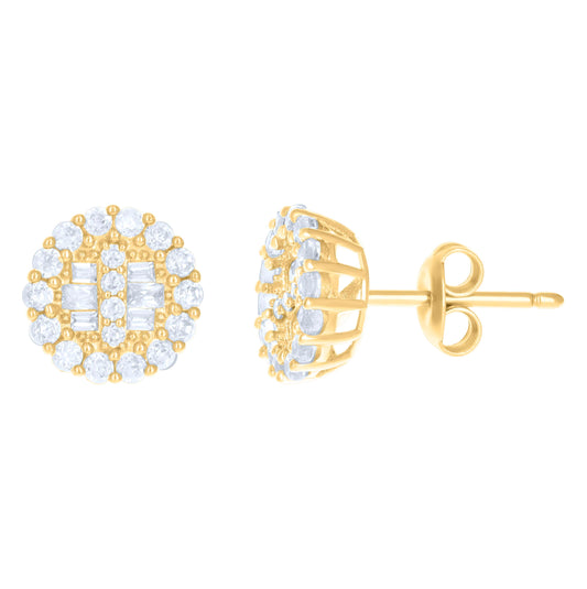10K Yellow Gold Womens Baguette Round Cubic-Zirconia Fashion Stud Earrings