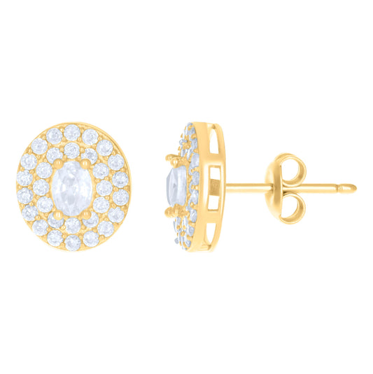 10K Yellow Gold Womens Oval Round Cubic-Zirconia Fashion Stud Earrings