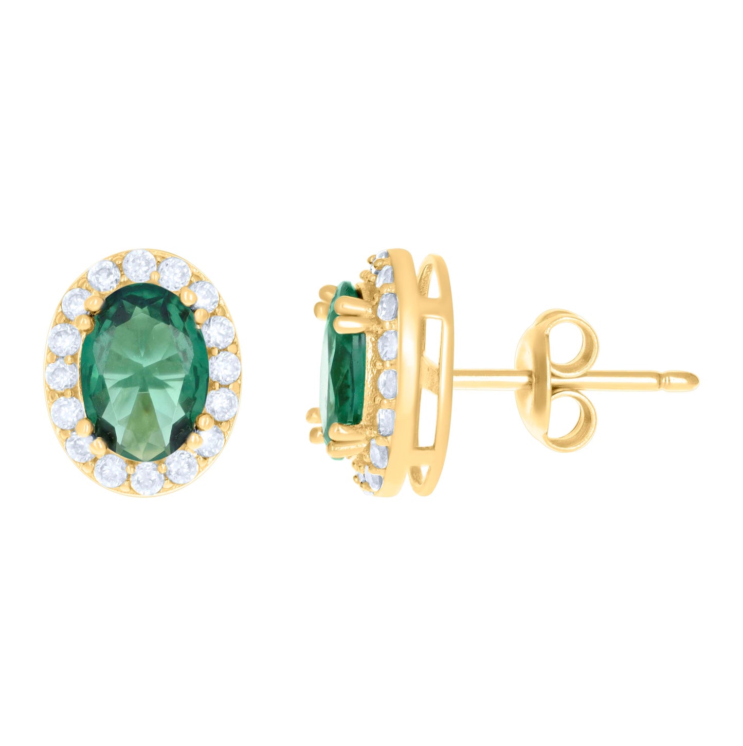 10K Yellow Gold Womens Oval Round Cubic-Zirconia Oval Fashion Stud Earrings