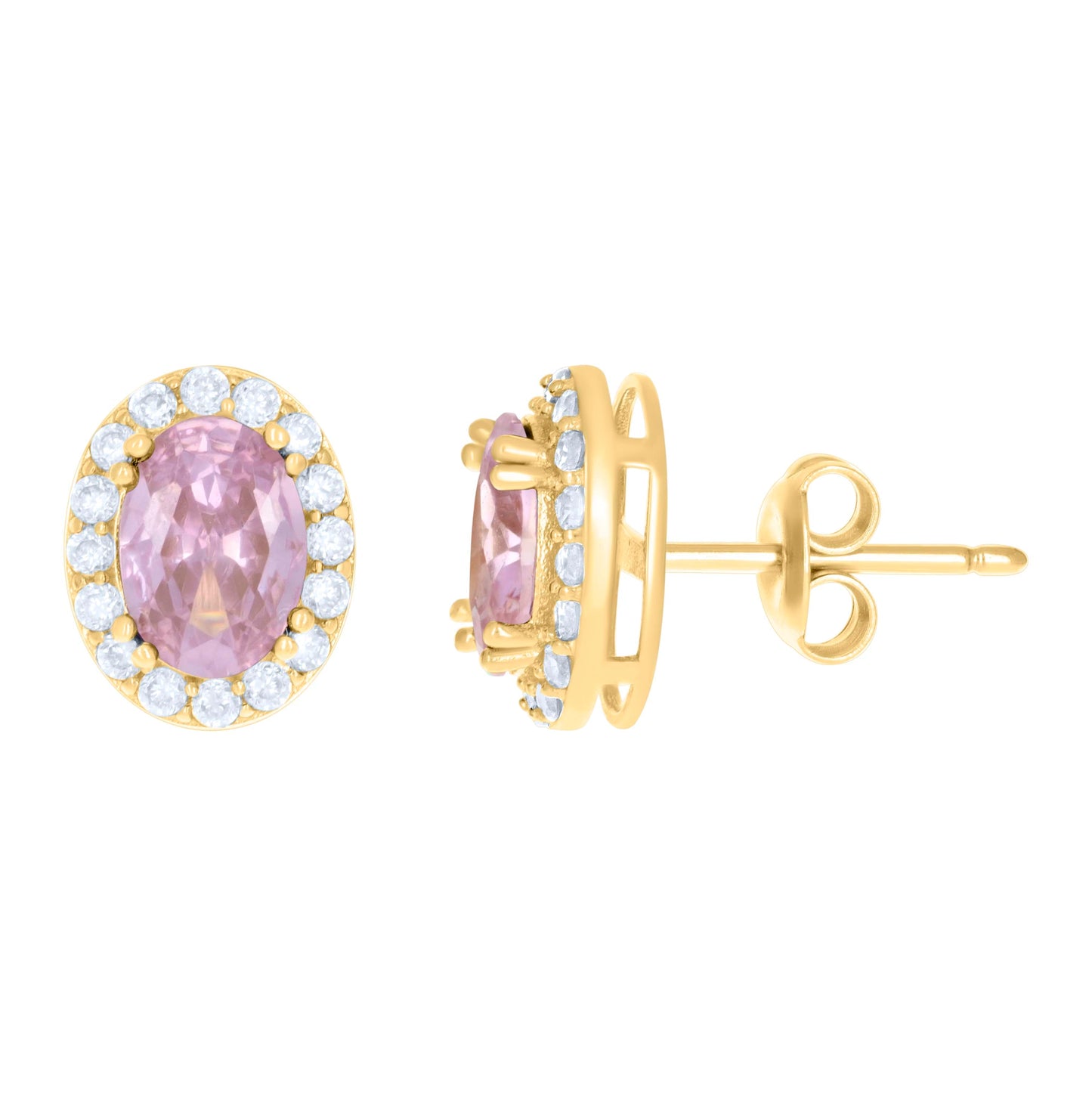 10K Yellow Gold Womens Oval Round Cubic-Zirconia Oval Fashion Stud Earrings