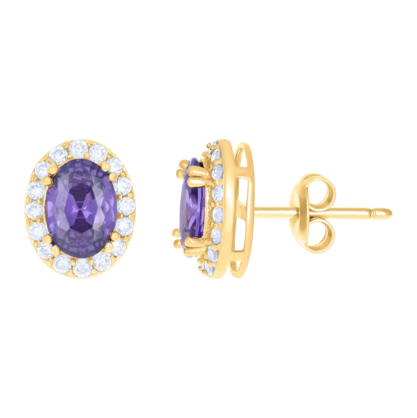 10K Yellow Gold Womens Oval Round Cubic-Zirconia Oval Fashion Stud Earrings