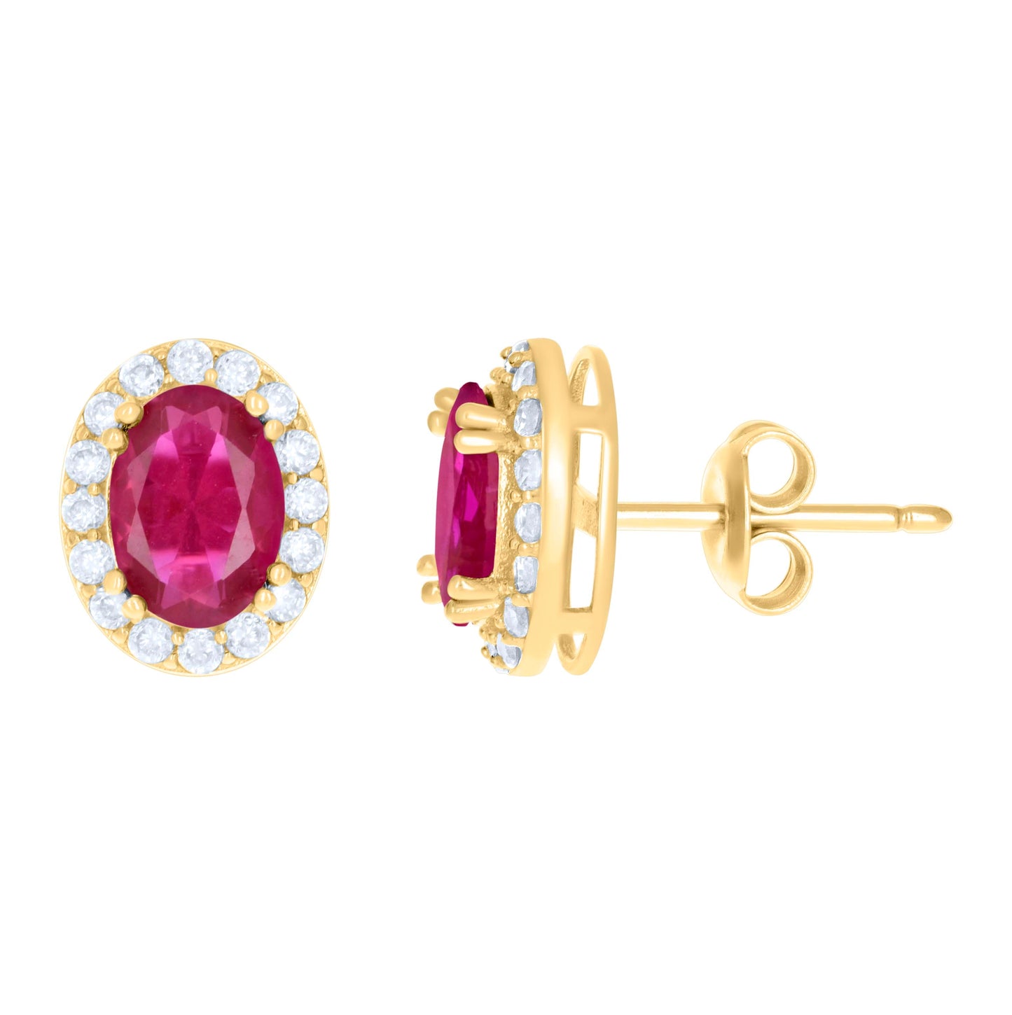 10K Yellow Gold Womens Oval Round Cubic-Zirconia Oval Fashion Stud Earrings