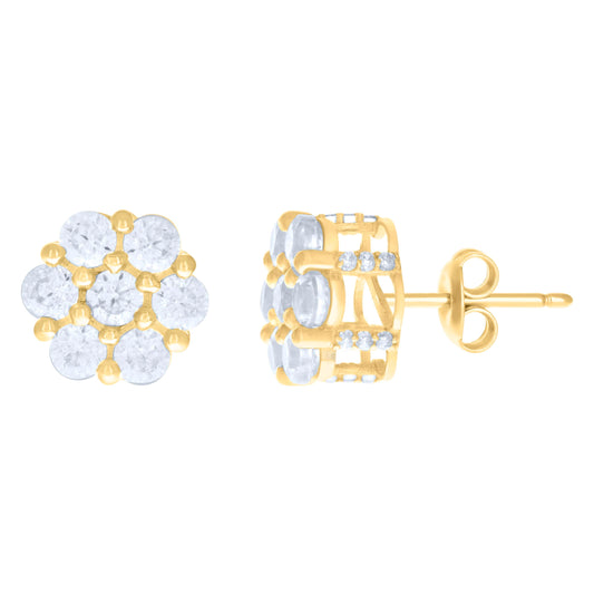 10K Yellow Gold Womens Cubic-Zirconia Flower Fashion Stud Earrings