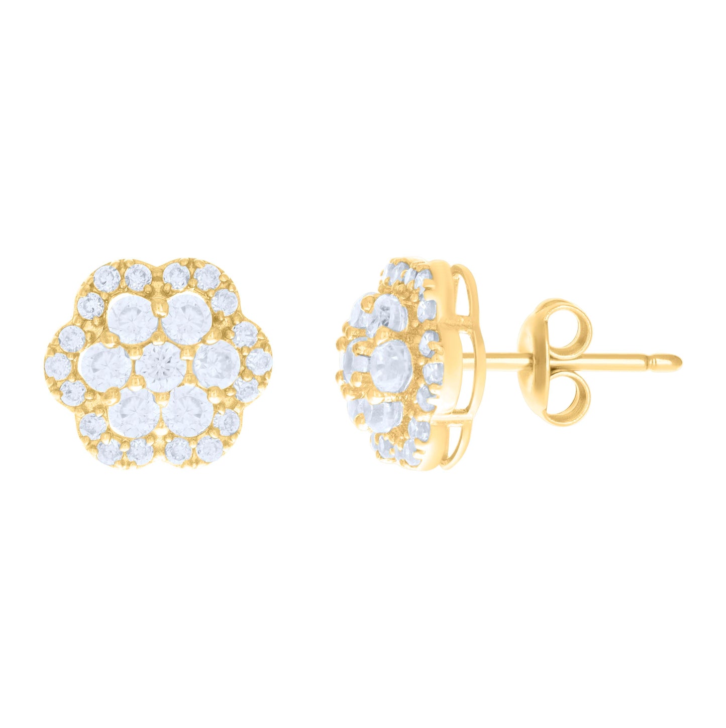 10K Yellow Gold Womens Cubic-Zirconia Flower Fashion Stud Earrings