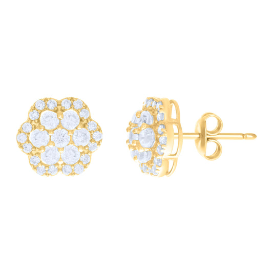 10K Yellow Gold Womens Cubic-Zirconia Flower Fashion Stud Earrings