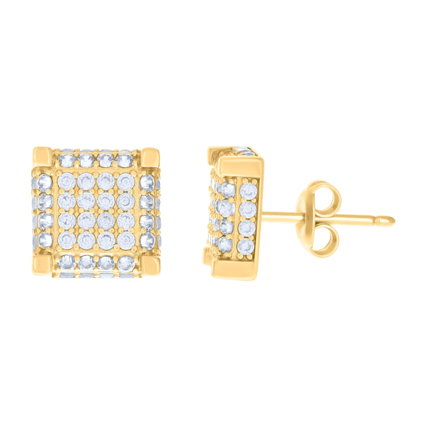 10K Yellow Gold Womens Cubic-Zirconia Square Fashion Stud Earrings