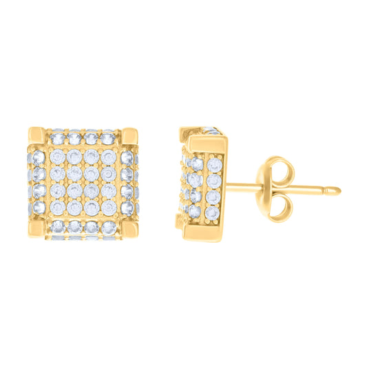 10K Yellow Gold Womens Cubic-Zirconia Square Fashion Stud Earrings