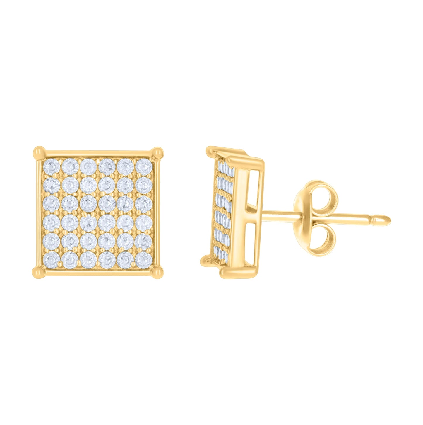 10K Yellow Gold Womens Cubic-Zirconia Square Stud Earrings