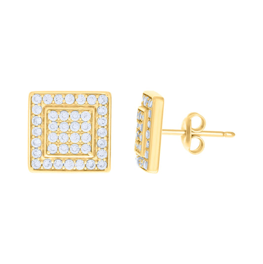 10K Yellow Gold Womens Cubic-Zirconia Square Fashion Stud Earrings