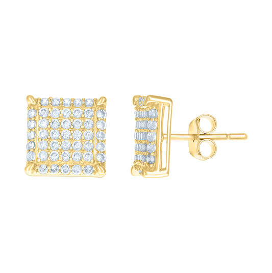 10K Yellow Gold Womens Cubic-Zirconia Square Stud Earrings