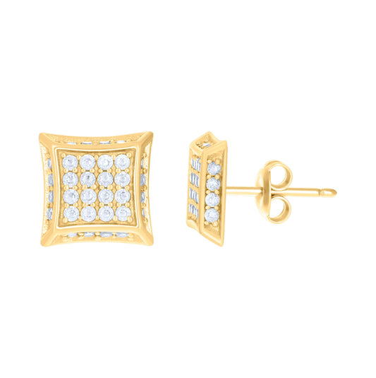 10K Yellow Gold Womens Cubic-Zirconia Square Stud Earrings