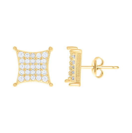 10K Yellow Gold Womens Cubic-Zirconia Square Stud Earrings