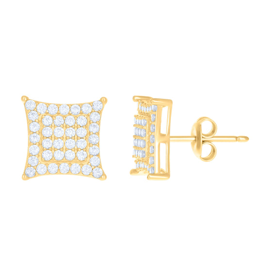 10K Yellow Gold Womens Cubic-Zirconia Square Fashion Stud Earrings