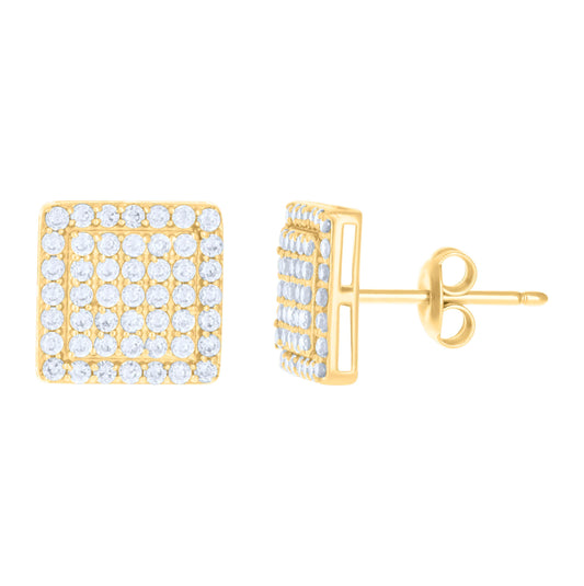 10K Yellow Gold Womens Cubic-Zirconia Square Fashion Stud Earrings