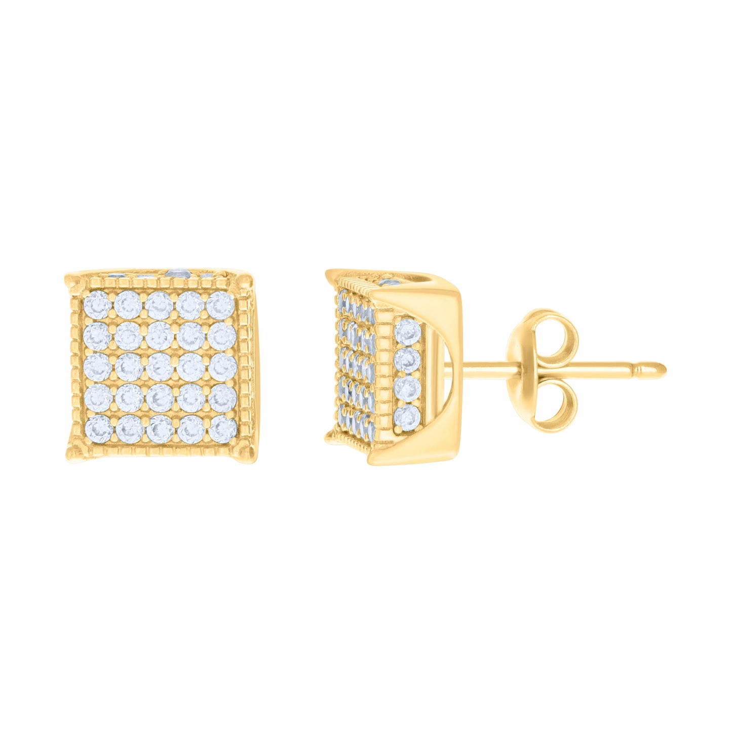 10K Yellow Gold Womens Cubic-Zirconia Square Fashion Stud Earrings