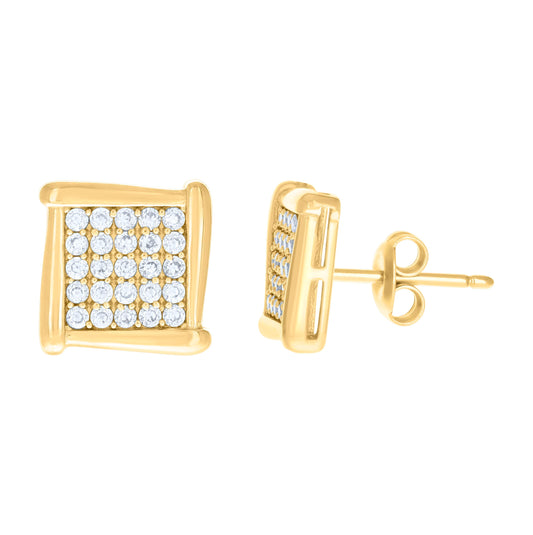 10K Yellow Gold Womens Cubic-Zirconia Square Fashion Stud Earrings