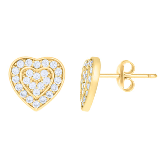 10K Yellow Gold Womens Cubic-Zirconia Heart Stud Earrings