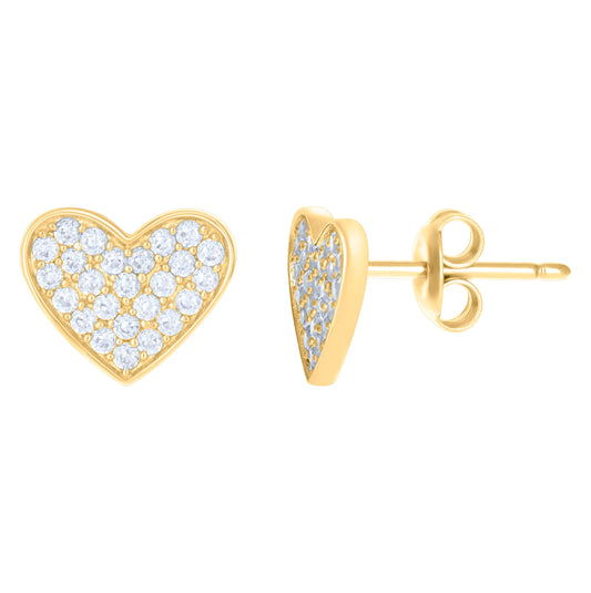 10K Yellow Gold Womens Cubic-Zirconia Heart Stud Earrings