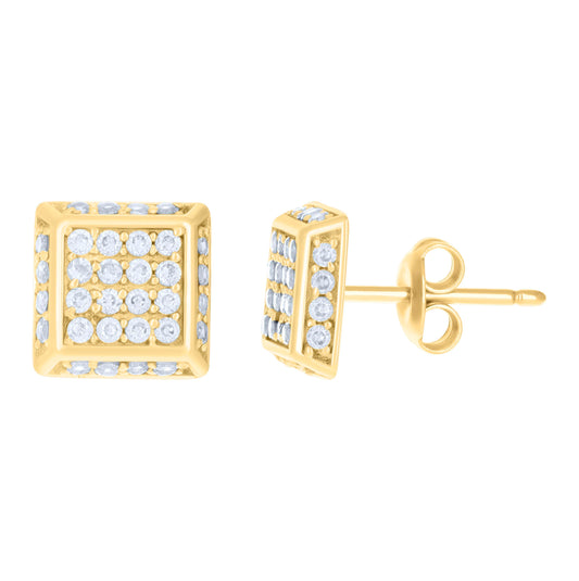 10K Yellow Gold Womens Cubic-Zirconia Square Fashion Stud Earrings