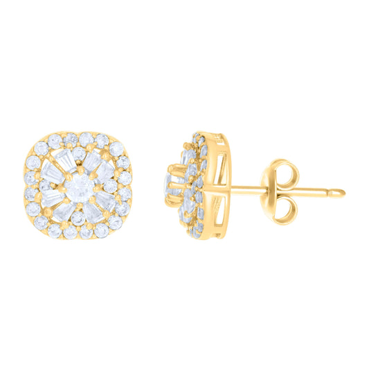 10K Yellow Gold Womens Baguette Round Cubic-Zirconia Fashion Stud Earrings