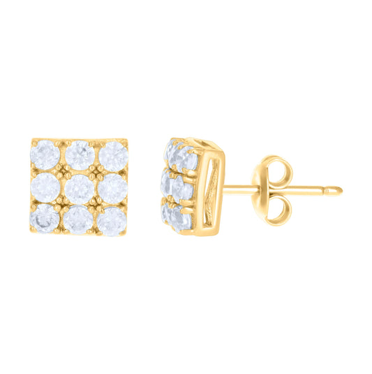 10K Yellow Gold Womens Cubic-Zirconia Square Stud Earrings