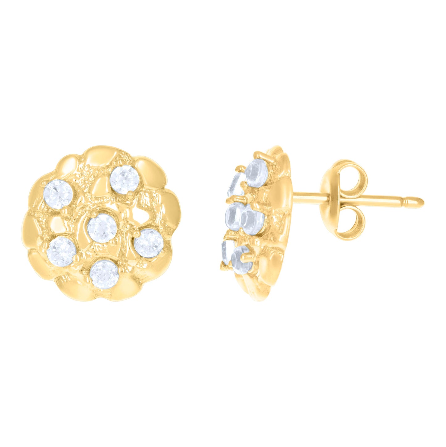 10K Yellow Gold Womens Cubic-Zirconia Nugget Fashion Stud Earrings