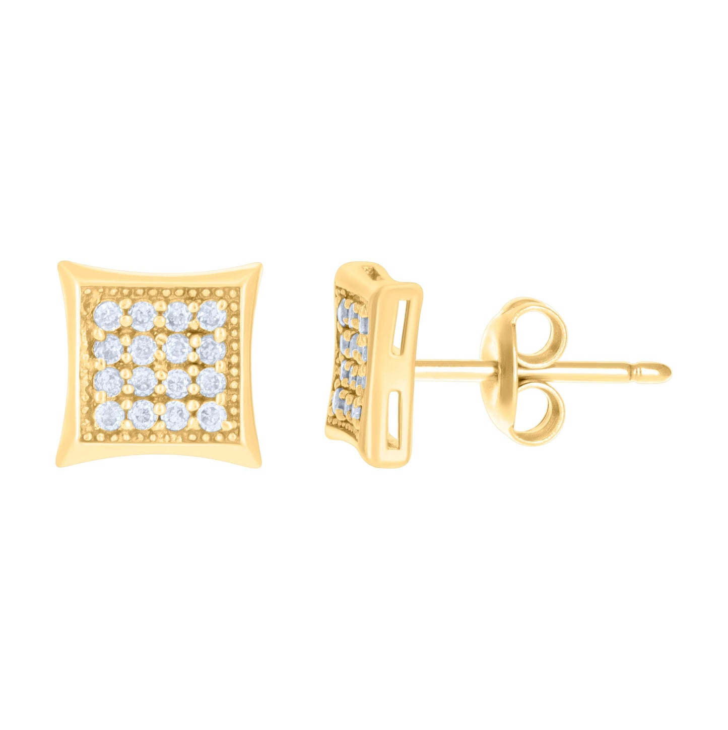10K Yellow Gold Womens Cubic-Zirconia Square Stud Earrings