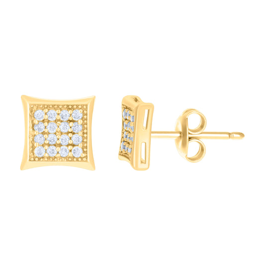 10K Yellow Gold Womens Cubic-Zirconia Square Stud Earrings