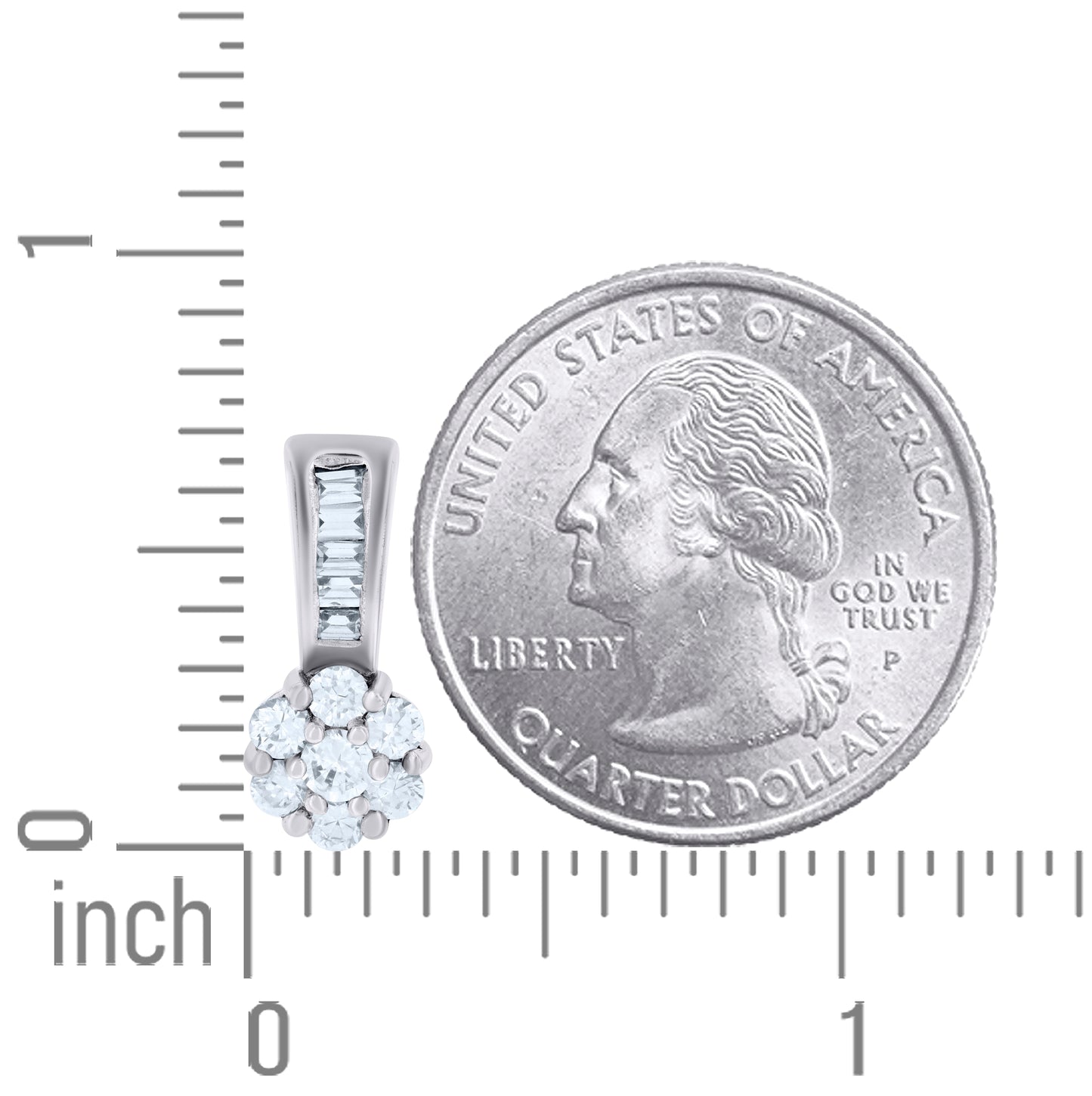 Sterling Silver Women Baguette Round Cubic-Zirconia Flower Fashion Charm Pendant