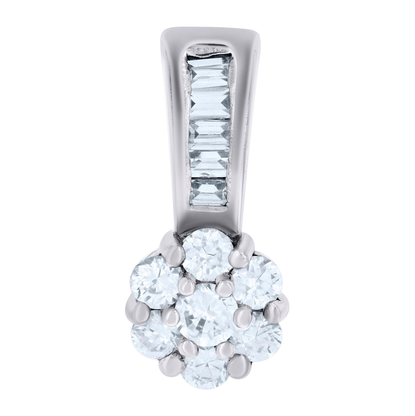 Sterling Silver Women Baguette Round Cubic-Zirconia Flower Fashion Charm Pendant