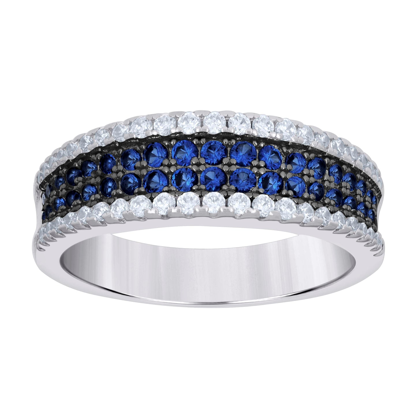 Sterling Silver Women's Blue White Cubic-Zirconia Fashion Bridal Anniversary Wedding Engagement Band Ring