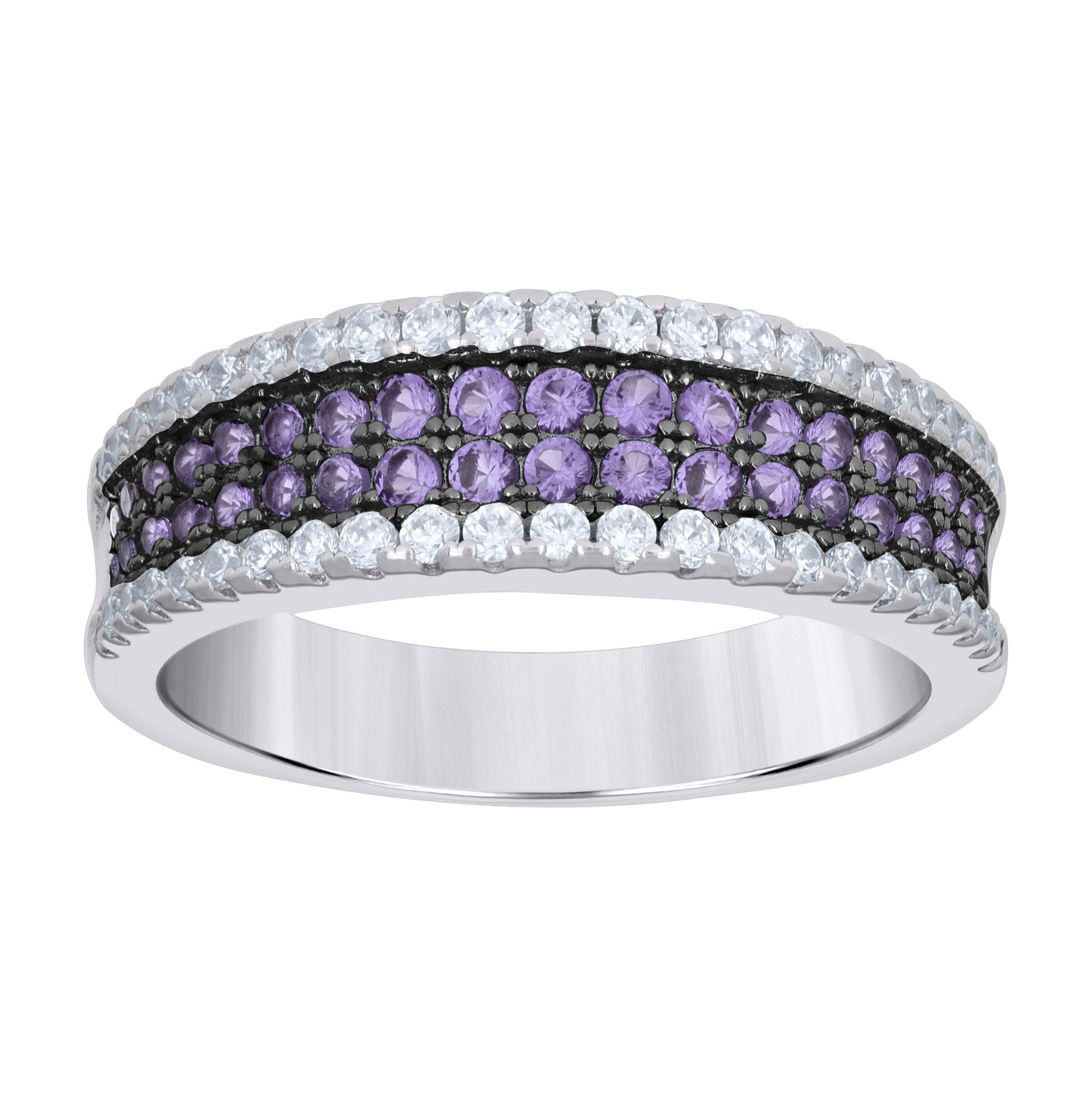 Sterling Silver Women's Purple White Cubic-Zirconia Fashion Bridal Anniversary Wedding Engagement Band Ring
