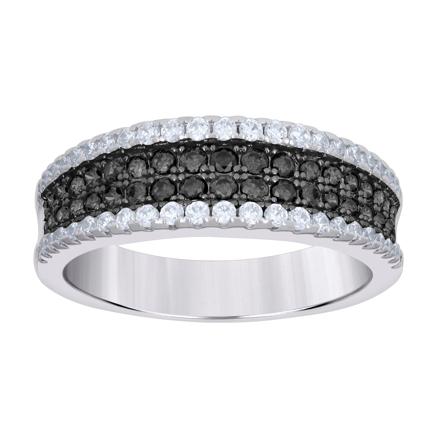 Sterling Silver Black-tone Womens Black White Cubic-Zirconia Fashion Bridal Anniversary Wedding Engagement Band Ring
