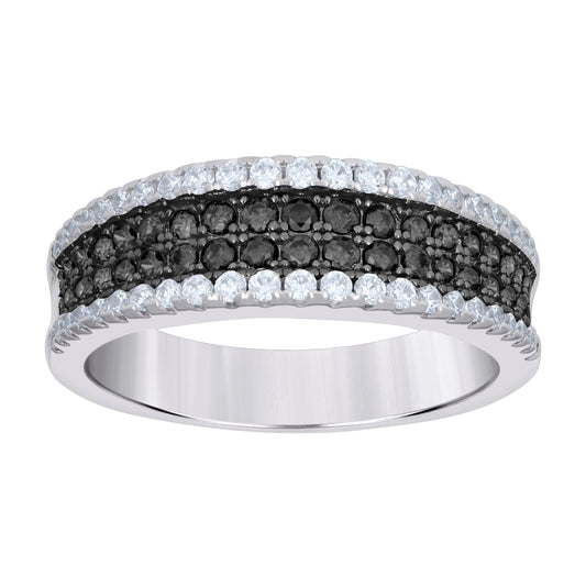 Sterling Silver Black-tone Womens Black White Cubic-Zirconia Fashion Bridal Anniversary Wedding Engagement Band Ring