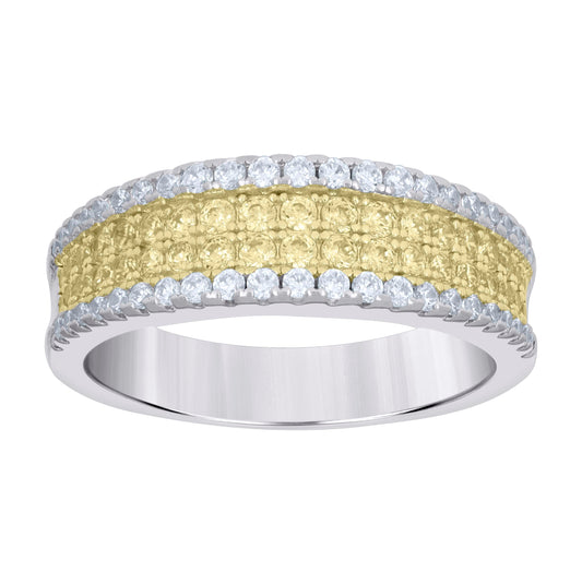 Sterling Silver Womens Yellow White Cubic-Zirconia Fashion Bridal Anniversary Wedding Engagement Band Ring