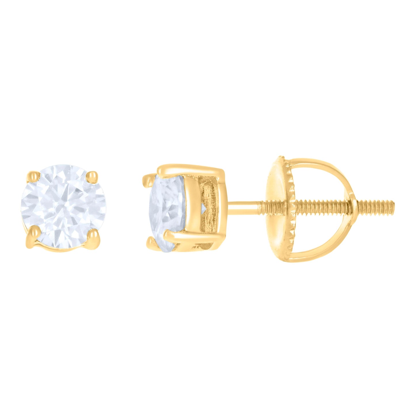 14K Yellow Gold Womens 5mm Moissanite Stud Earrings