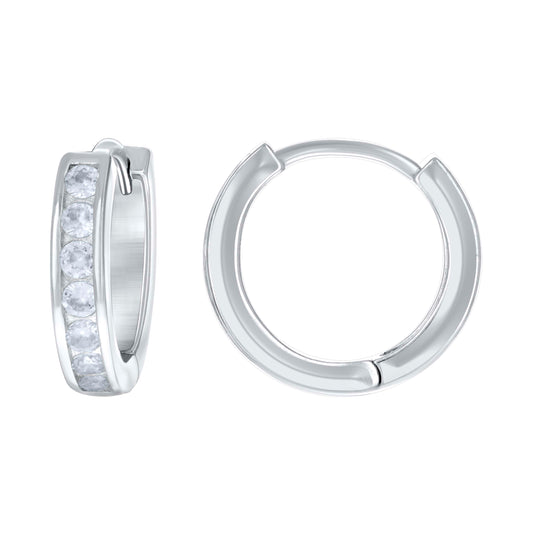 Sterling Silver Womens Yellow Cubic-Zirconia Single Row Cubic-Zirconia Hoop Earrings
