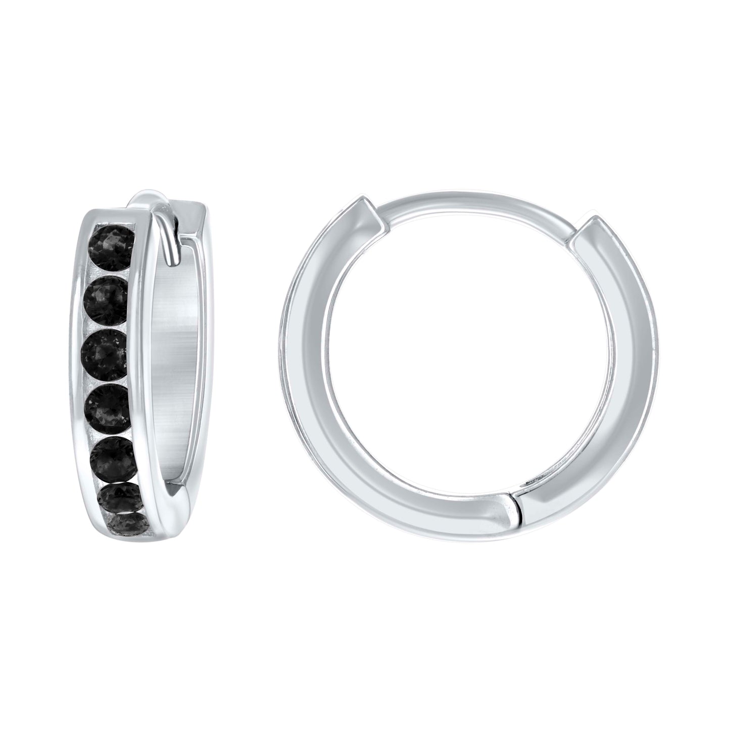 Sterling Silver Womens Black Cubic-Zirconia Single Row Cubic-Zirconia Hoop Earrings