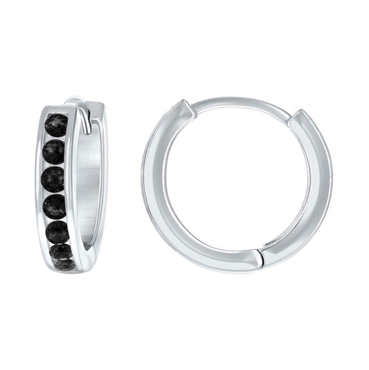 Sterling Silver Womens Black Cubic-Zirconia Single Row Cubic-Zirconia Hoop Earrings
