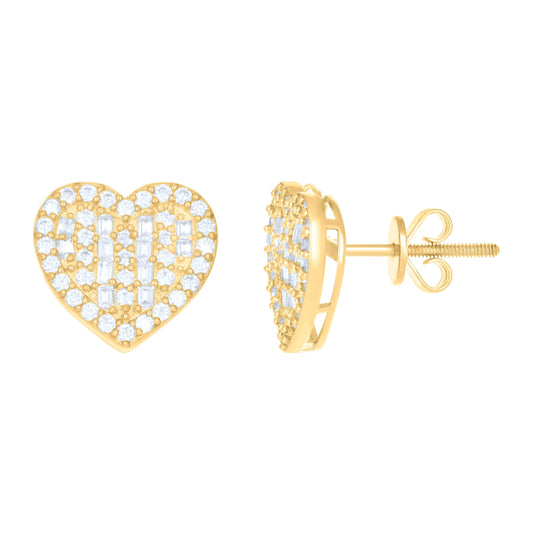 10K Yellow Gold Womens Moissanite 0.816 Cttw Heart Stud Earrings