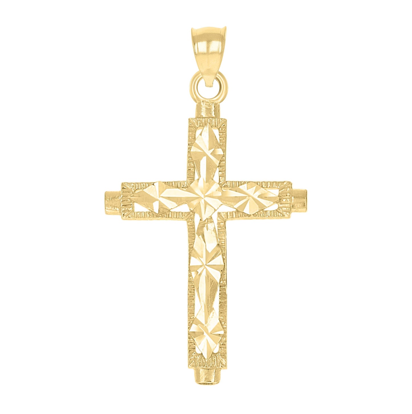 10K Yellow Gold Mens Women Textured Diamond-Cut Cross Religious Charm Pendant