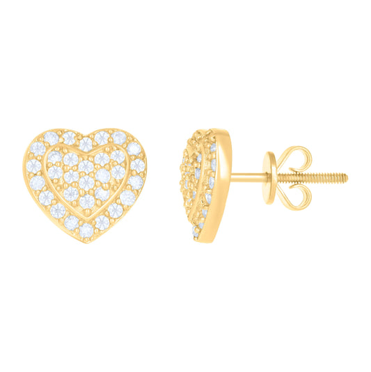 10K Yellow Gold Womens Moissanite 0.512 Cttw Heart Stud Earrings