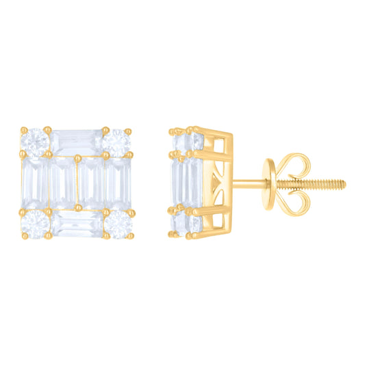 10K Yellow Gold Womens Moissanite 4.88 Cttw Square Fashion Stud Earrings