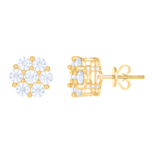 10K Yellow Gold Womens Moissanite 2.07 Cttw Flower Fashion Stud Earrings