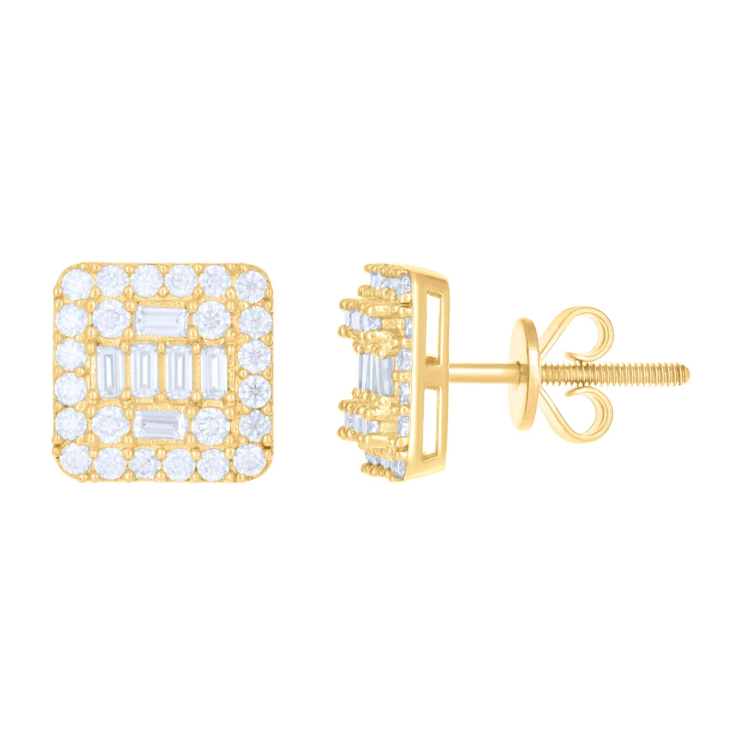 10K Yellow Gold Womens Moissanite 1.216 Cttw Square Fashion Stud Earrings
