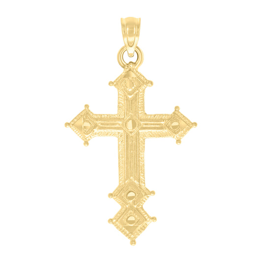 10K Yellow Gold Mens Women Textured Cross Religious Charm Pendant