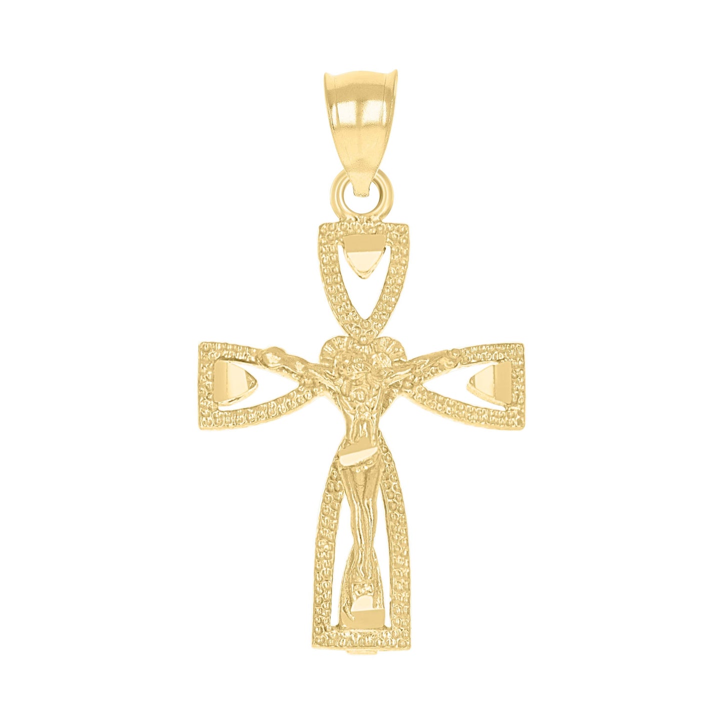 10K Yellow Gold Womens Mens Unisex Jesus Crucifix Cross Heart Religious Charm Pendant