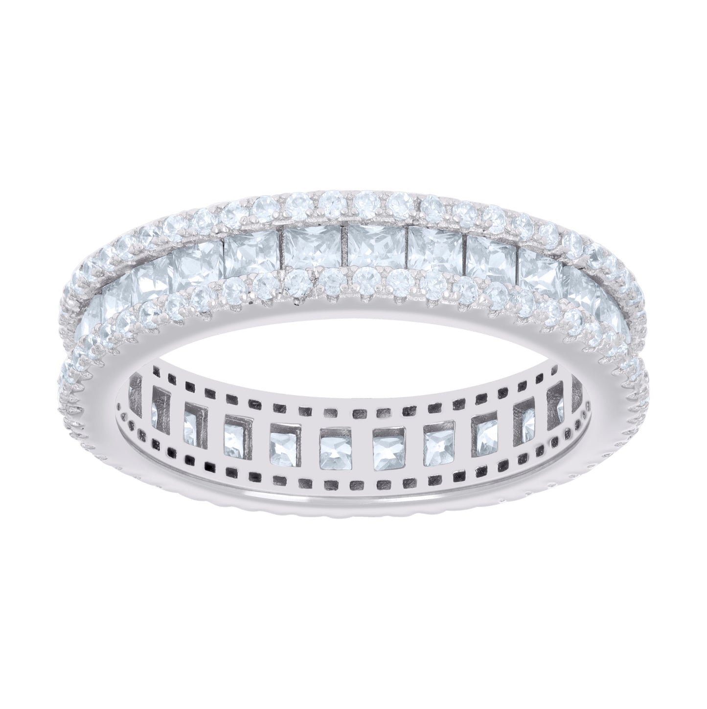 Sterling Silver Womens Princess-cut Round Cubic-Zirconia Eternity Bridal Anniversary Engagement Wedding Band Ring