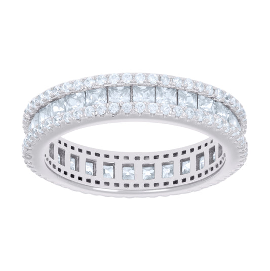 Sterling Silver Womens Princess-cut Round Cubic-Zirconia Eternity Bridal Anniversary Engagement Wedding Band Ring